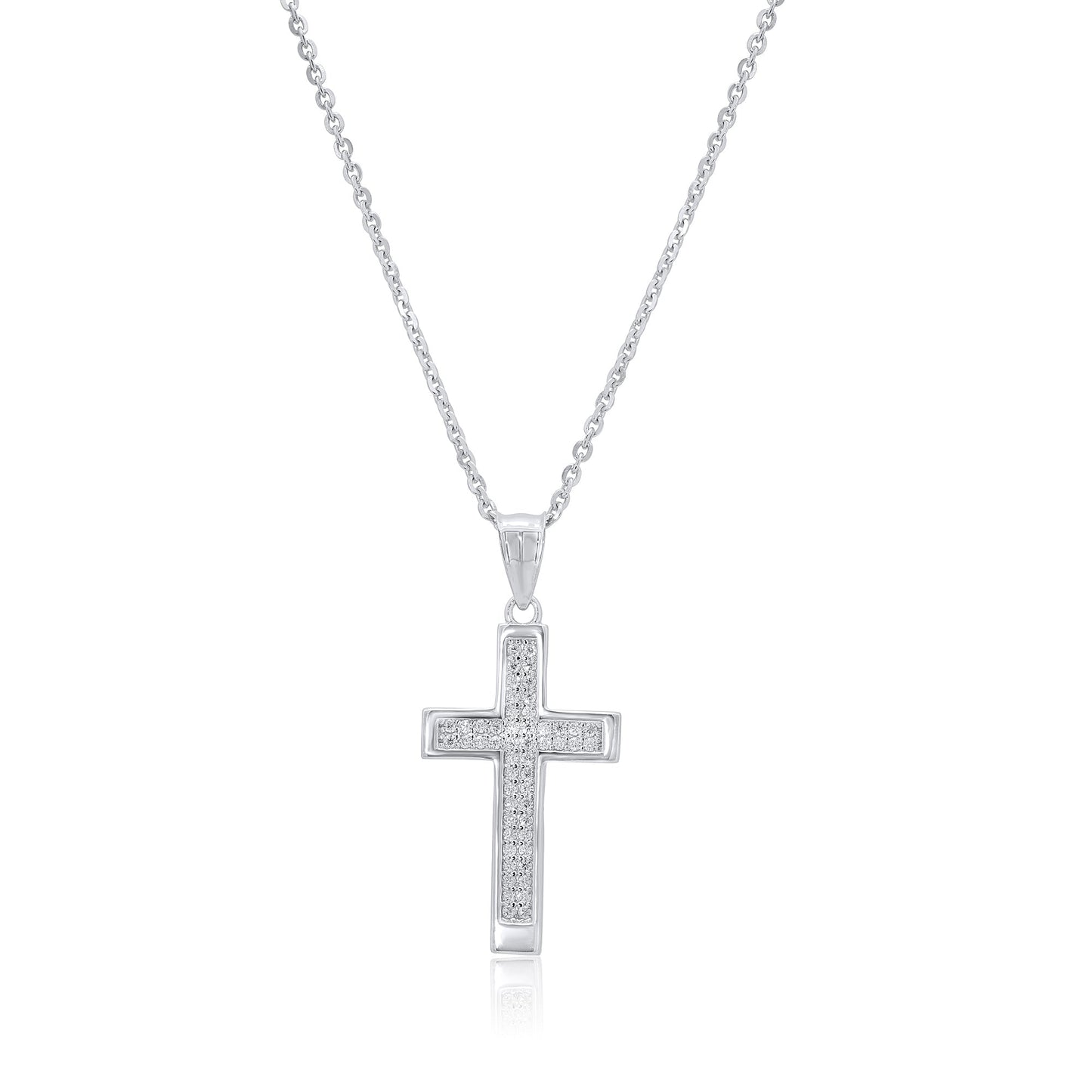 Rhodium Plated 925 Sterling Silver Moissanite Cross Pendant - MGMP00110