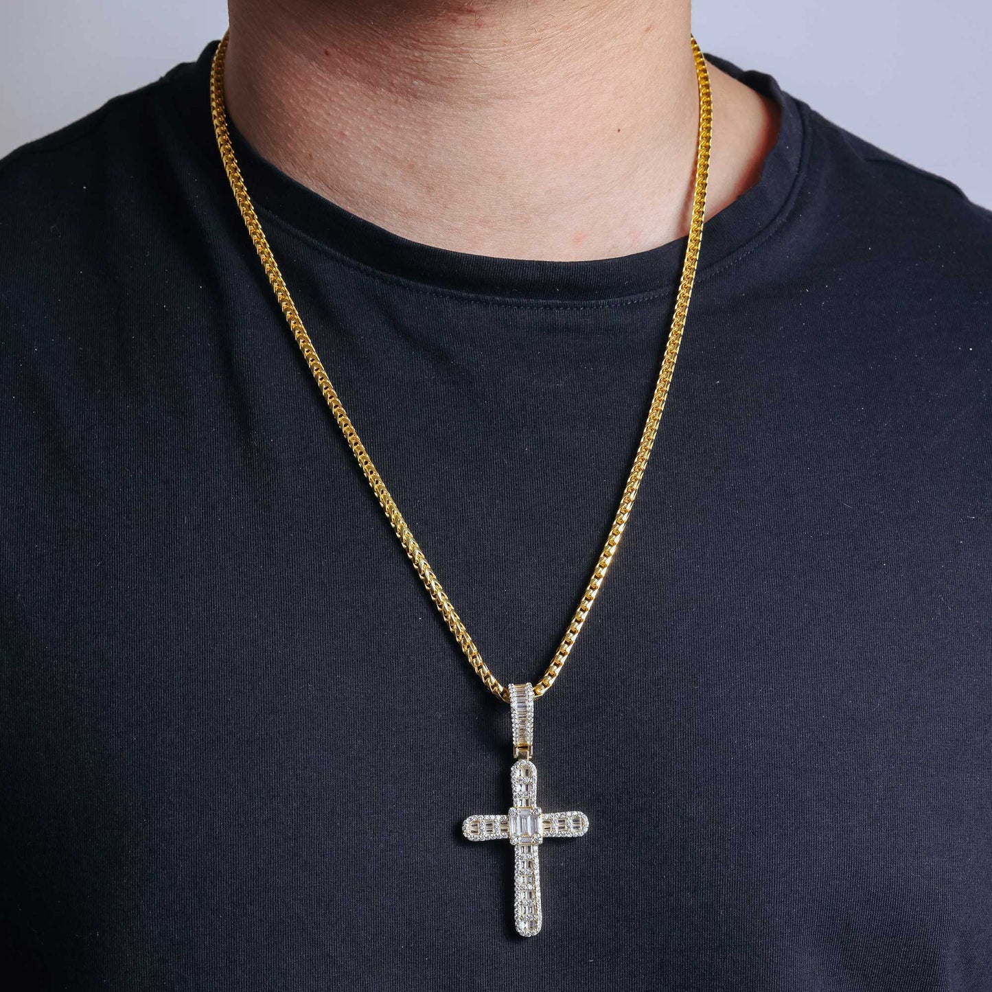 Gold Plated 925 Sterling Silver CZ Cross Hip Hop Pendant - SLP00270GP