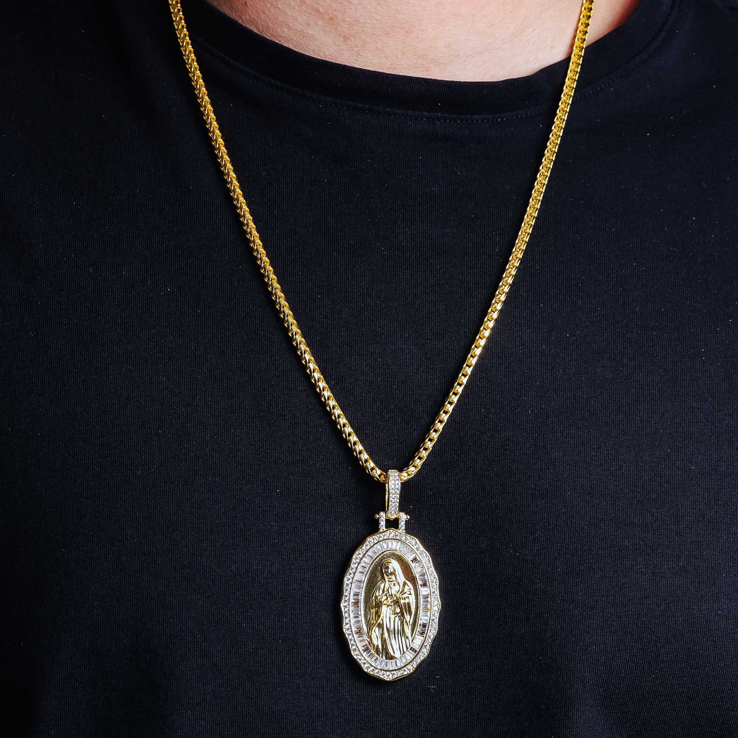 Gold Plated 925 Sterling Silver CZ Mary Hip Hop Pendant - SLP00280GP