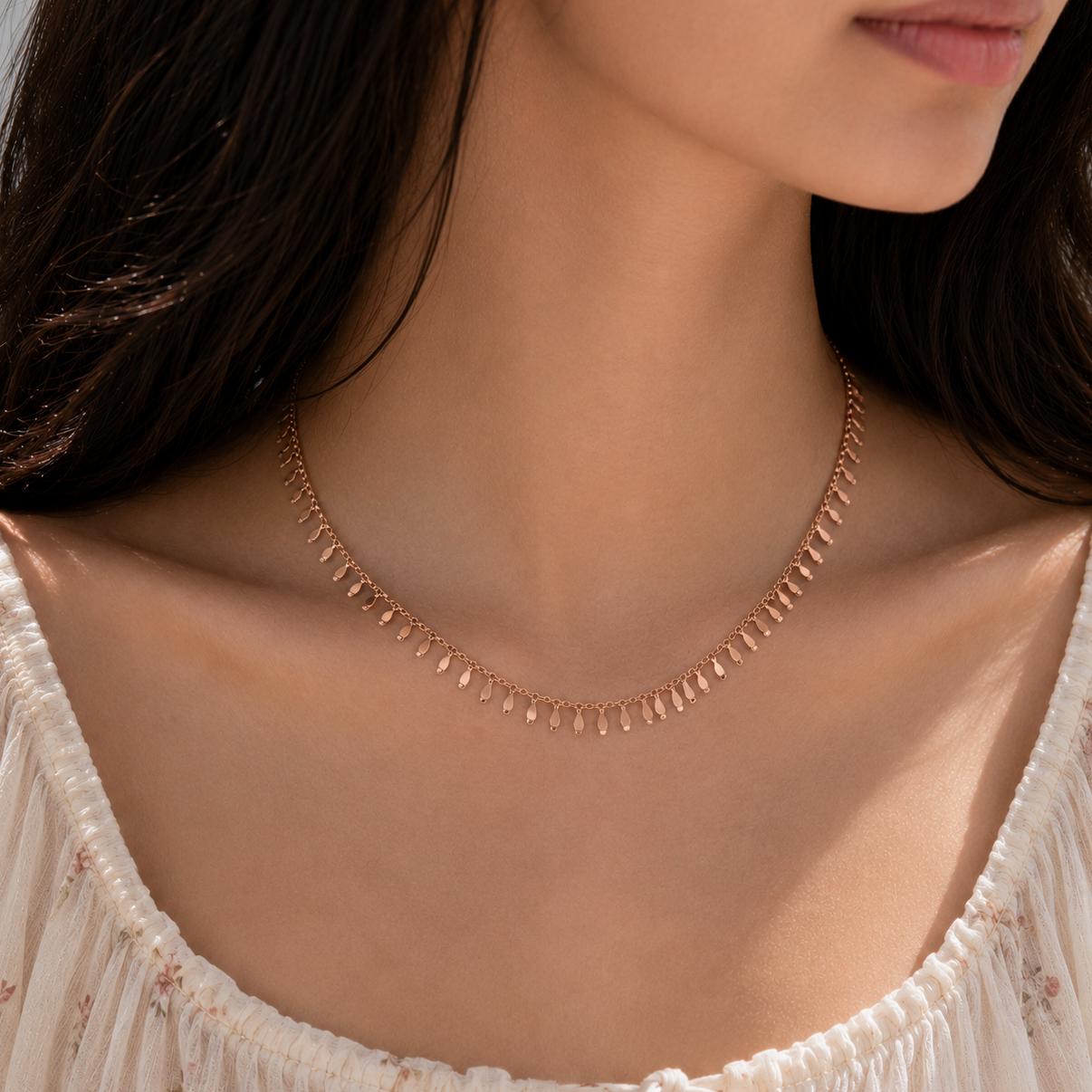 Rose Gold Plated 925 Sterling Silver Dainty Italian Frill Necklace - SPN00042RGP