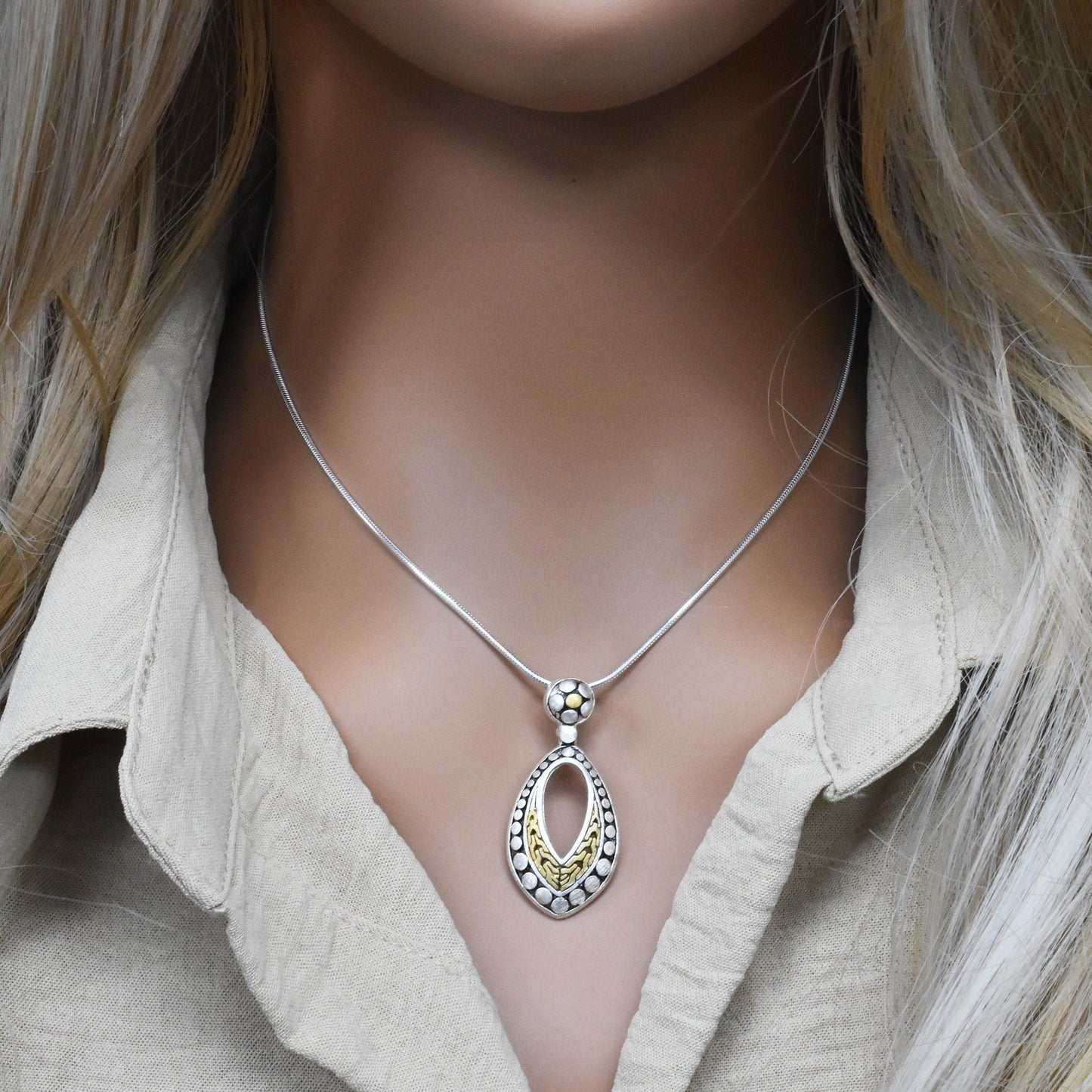 Clearance-Sterling Silver Two Tone Tear Drop Pendant - SPP00056