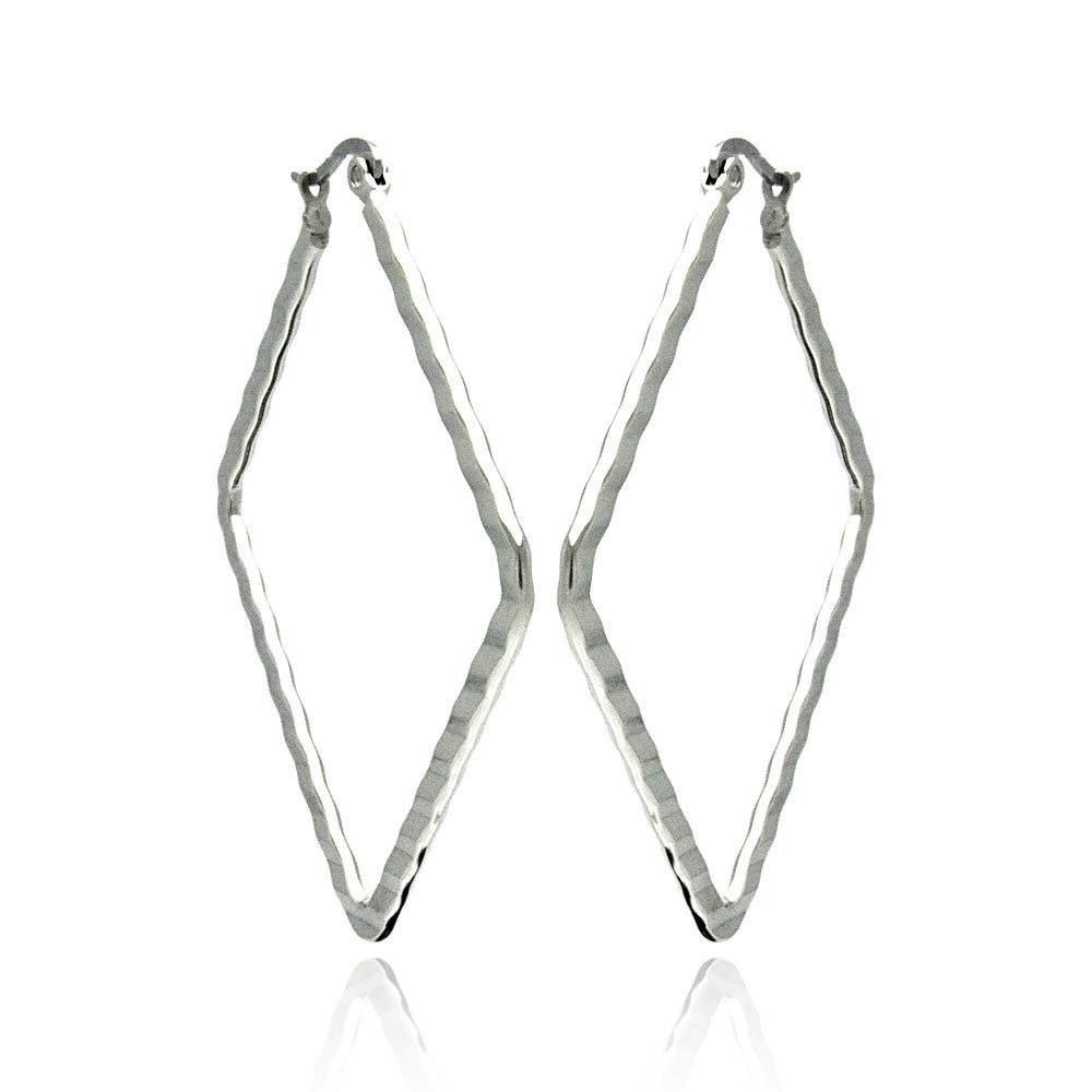 Rhodium Plated Stainless Steel Hammered Square Hoop Earrings - SSE00041