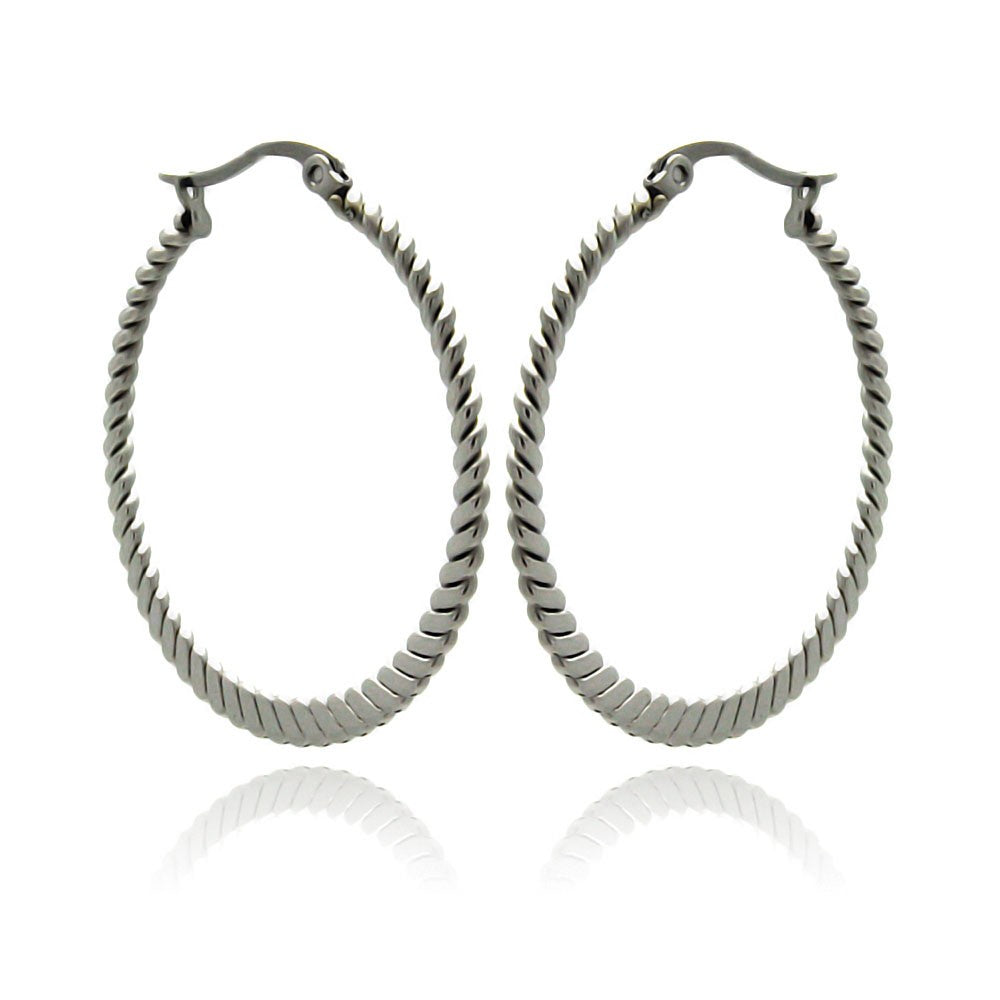 Rhodium Plated Stainless Steel Flat Braid Hoop Earrings - SSE00060