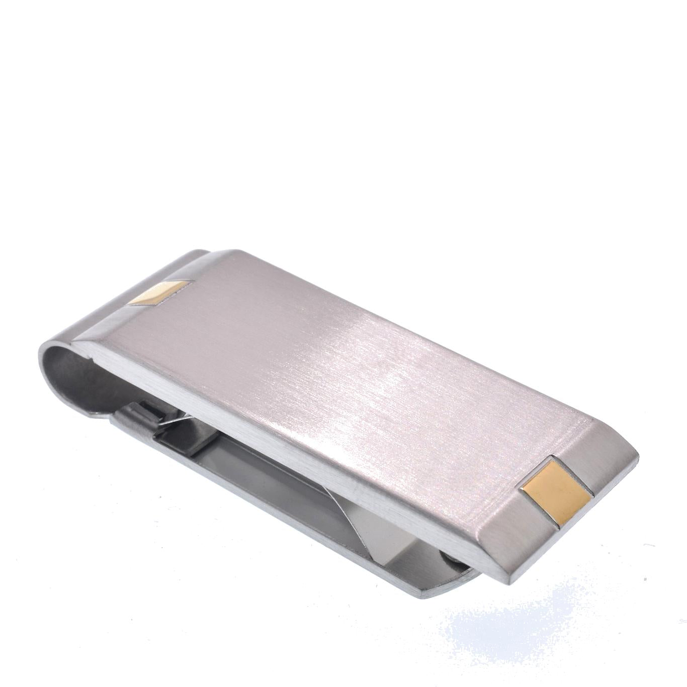 Rhodium Plated Stainless Steel Brushed Gold-Tone Accents 19.5mm x 52mm Money Clip - SSM00015