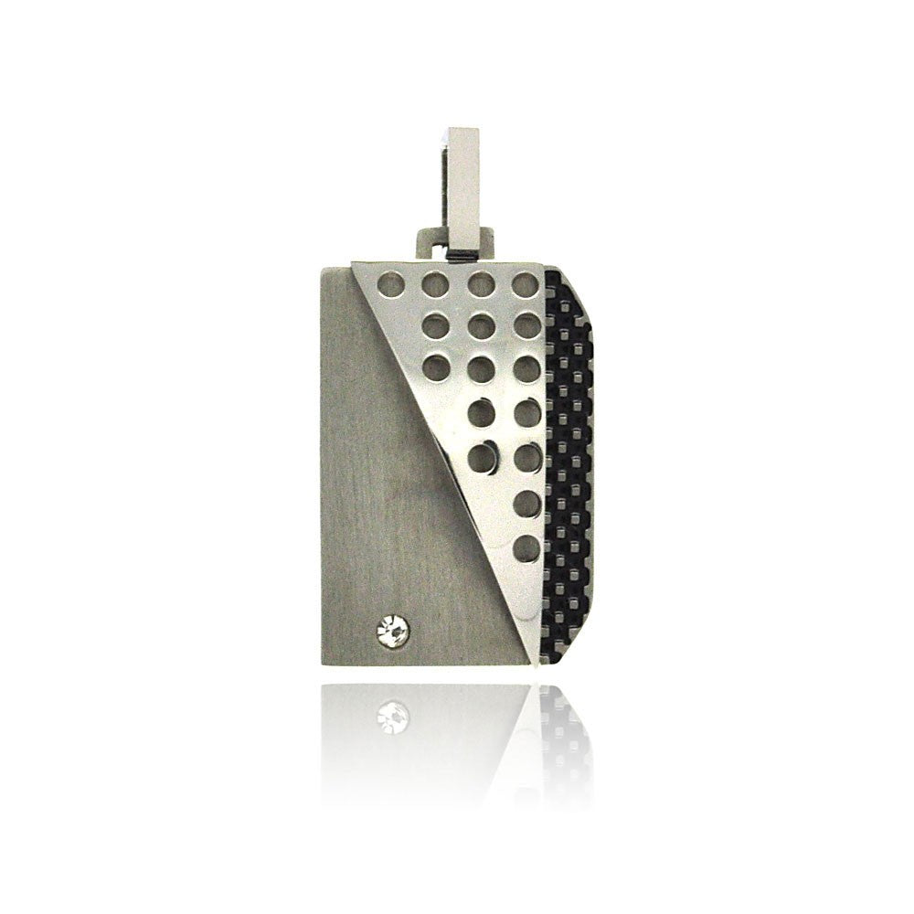 Rhodium Plated Stainless Steel Multi textured CZ Dog Tag Pendant - SSP00223