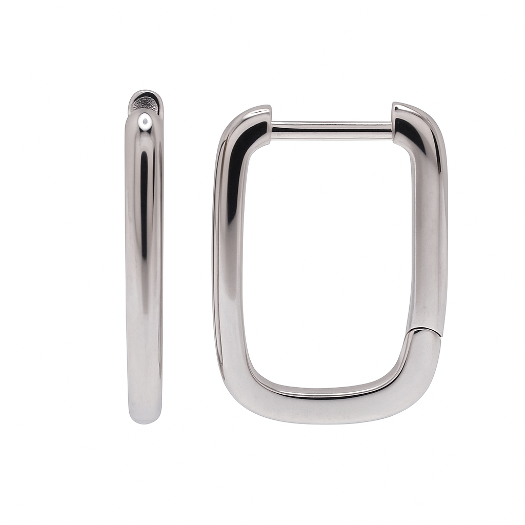 Sterling Silver Rhodium Plated Square Oval Hoop Earring - STE01359RH