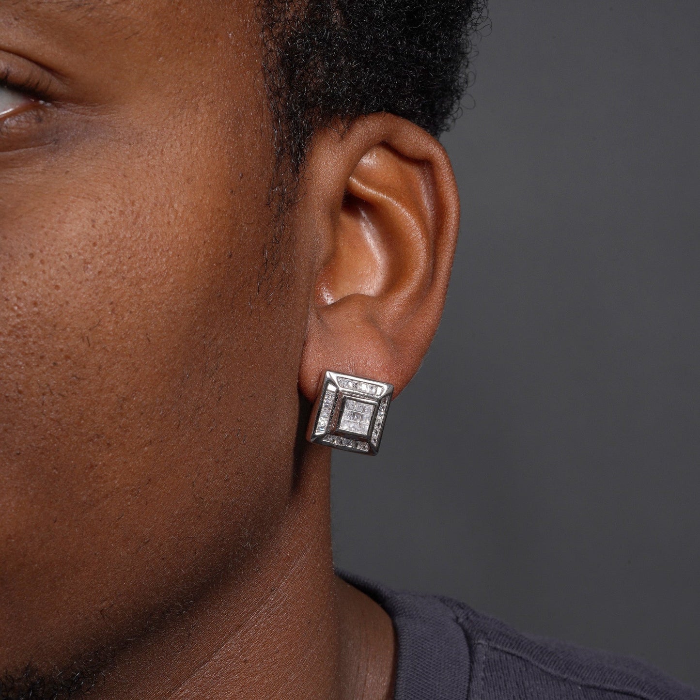 Clearance-Rhodium Plated 925 Sterling Silver Square Clear CZ Stud Earrings - STEM002