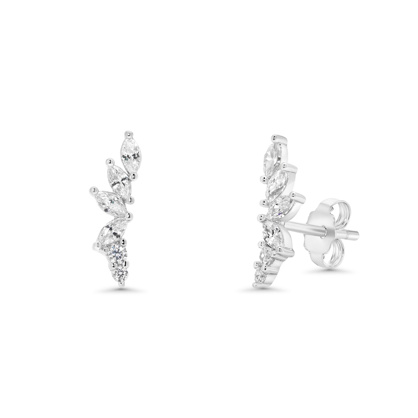 Rhodium Plated 925 Sterling Silver Semi Hoop, Marquise and Round CZ Earring Set - STES00012