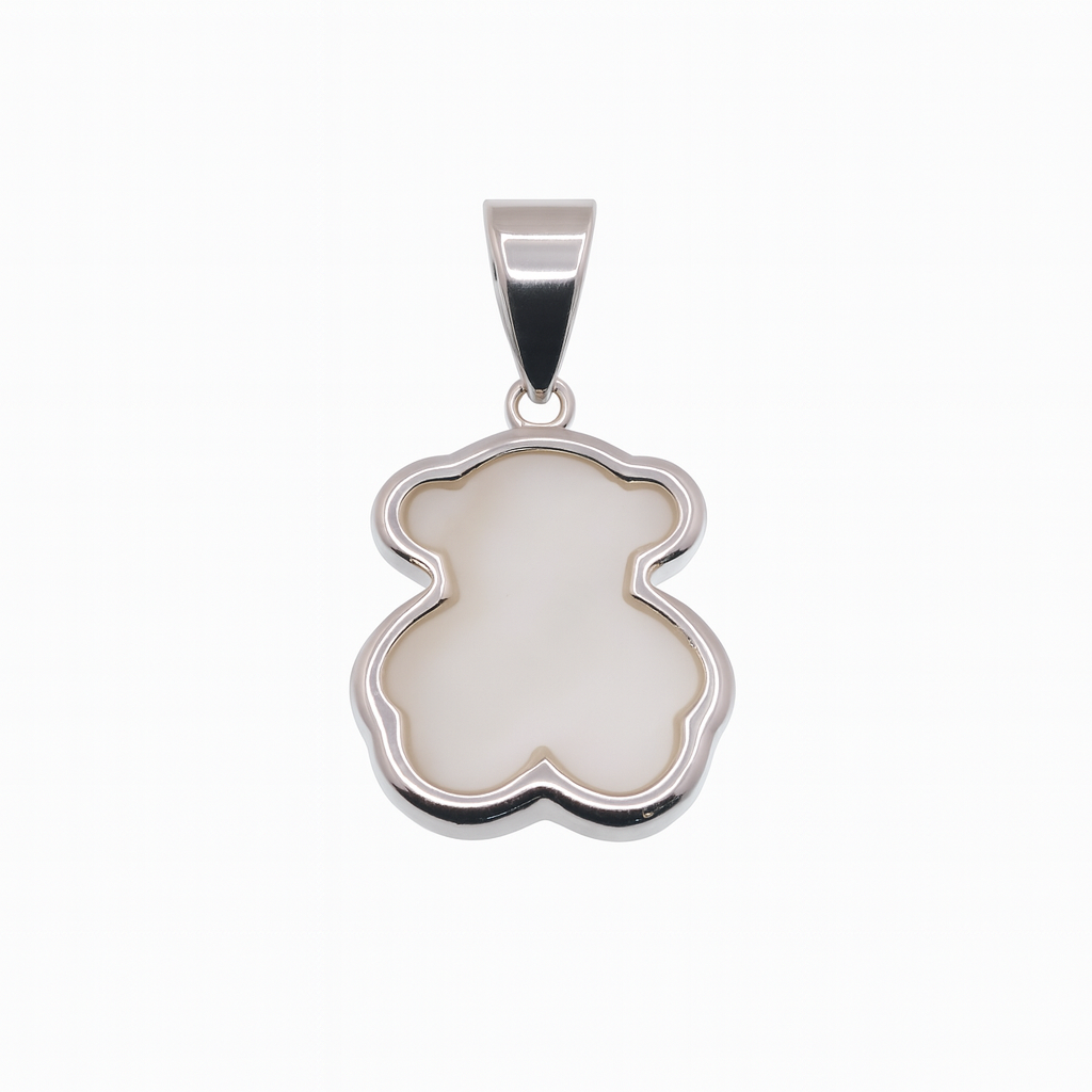 Rhodium Plated 925 Sterling Silver Fresh Water Pearl Teddy Bear 14.5mm x 16mm Pendant - STP00017