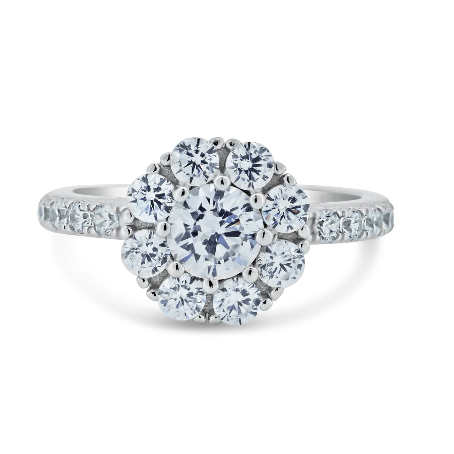 Rhodium Plated 925 Sterling Silver Spinning Engagement CZ Encrusted Ring - STR01167
