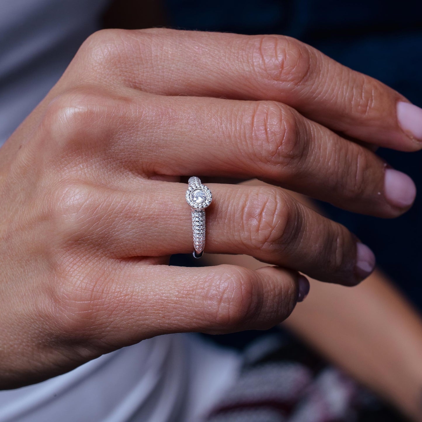 Rhodium Plated 925 Sterling Silver Halo Micro Pave Engagement CZ Encrusted Ring - STR01168
