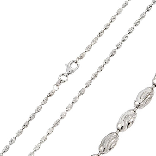 Rhodium Plated Oval Curved DC Bead 002 Chains - CH111 RH | Silver Palace Inc.