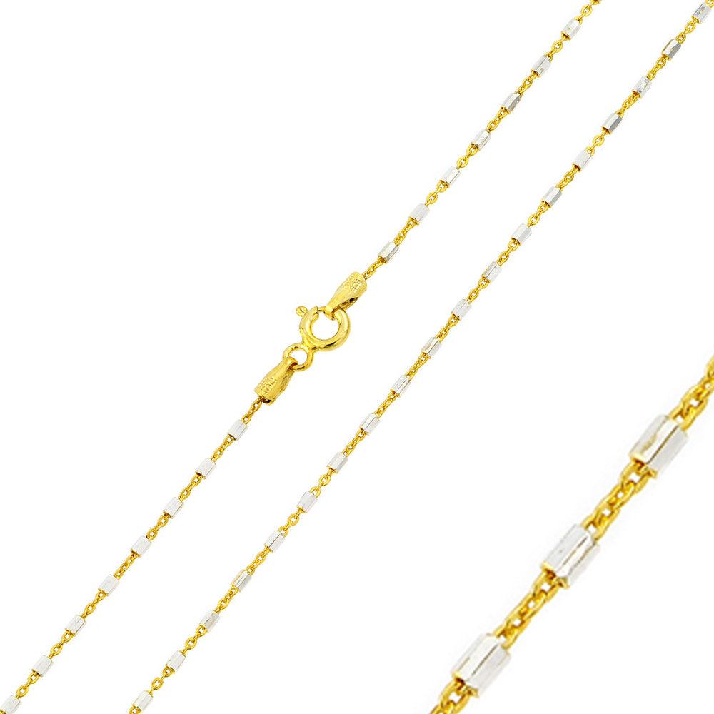 Silver 925 Gold Plated 2 Toned DC Tube Link Chain 1.3mm - CH354 GP | Silver Palace Inc.