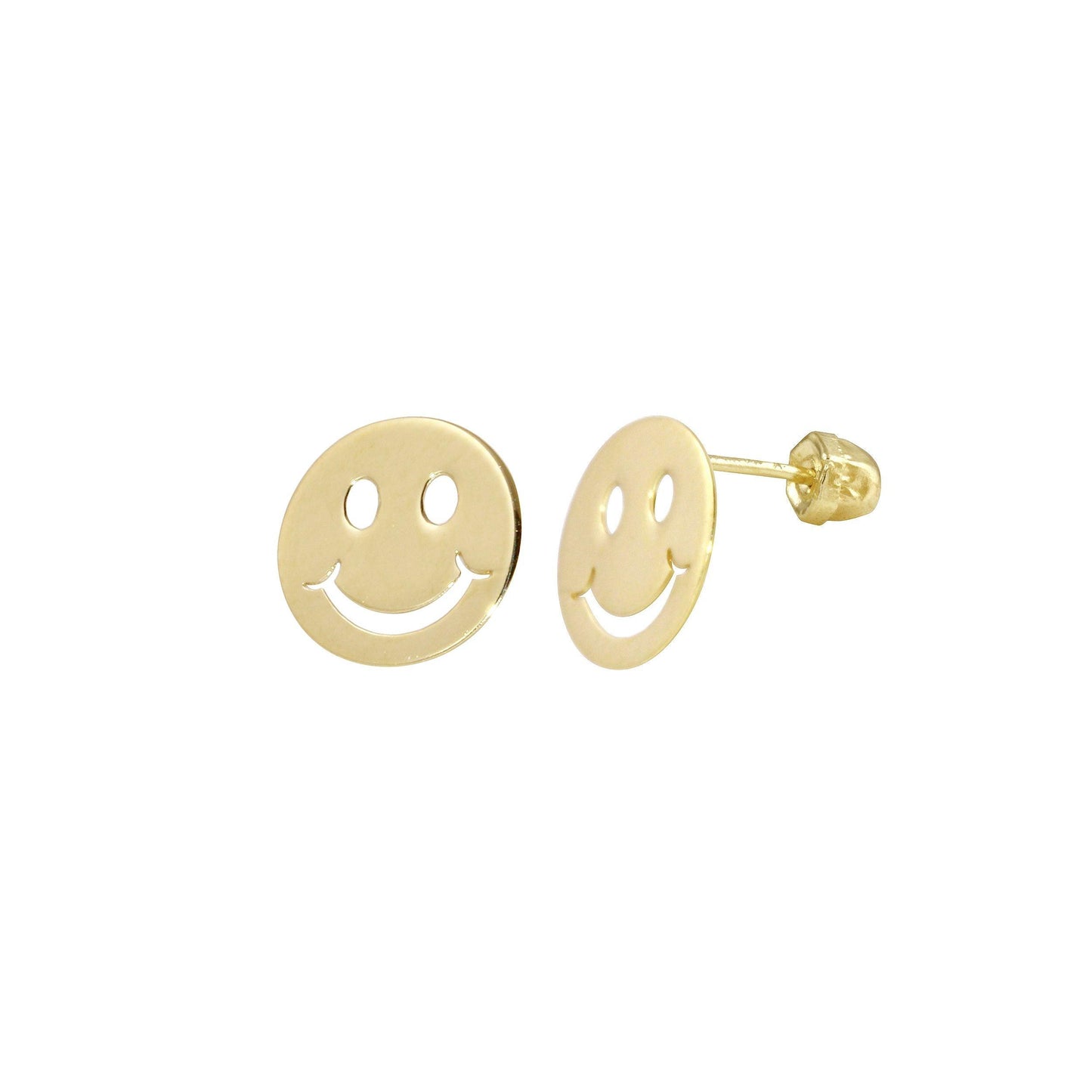 14 Karat Yellow Gold Smiley Face Disc Screw Back Earrings | Silver Palace Inc.