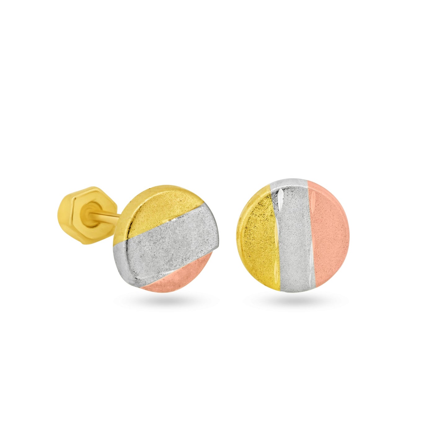 14 Karat Yellow Gold Three Tone Disc Screw Back Earrings | Silver Palace Inc.