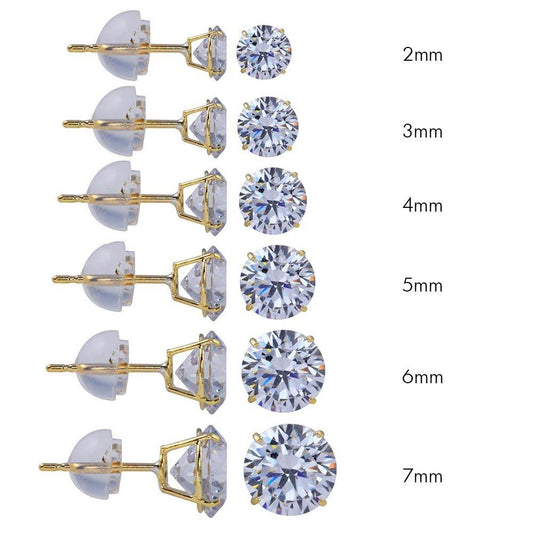 14 Karat Yellow Gold Round Silicone Backing CZ Stud Earrings | Silver Palace Inc.