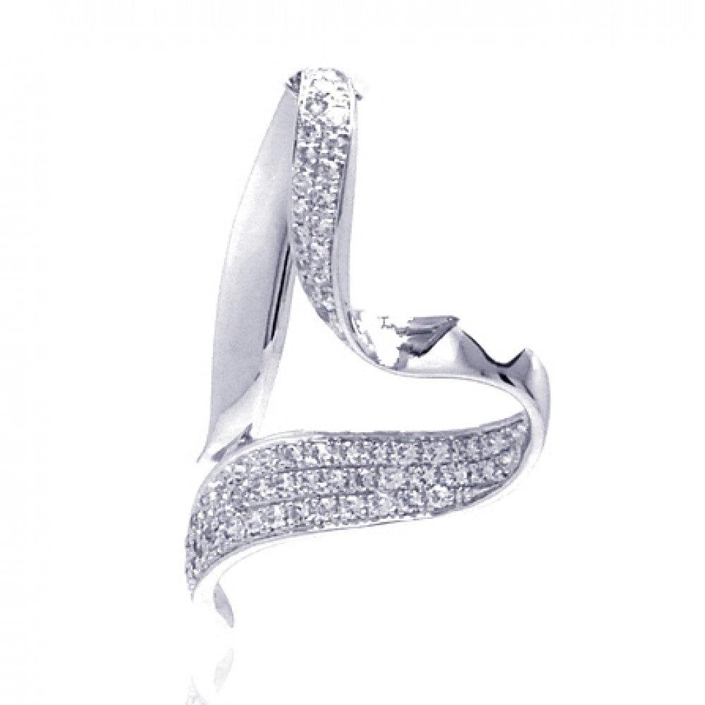 Silver 925 Rhodium Plated Open Twisted Heart CZ Dangling Pendant - ACP00034 | Silver Palace Inc.