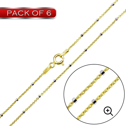 Silver 925 Gold Plated Diamond Cut Beaded Chains 1.4mm (Pack of 6) - CH379 GP | Silver Palace Inc.