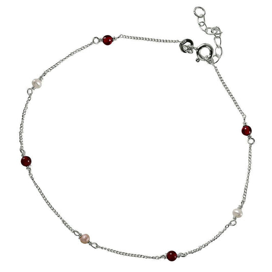 Silver 925 Link Anklet with Multiple Beads - ANK00018 | Silver Palace Inc.