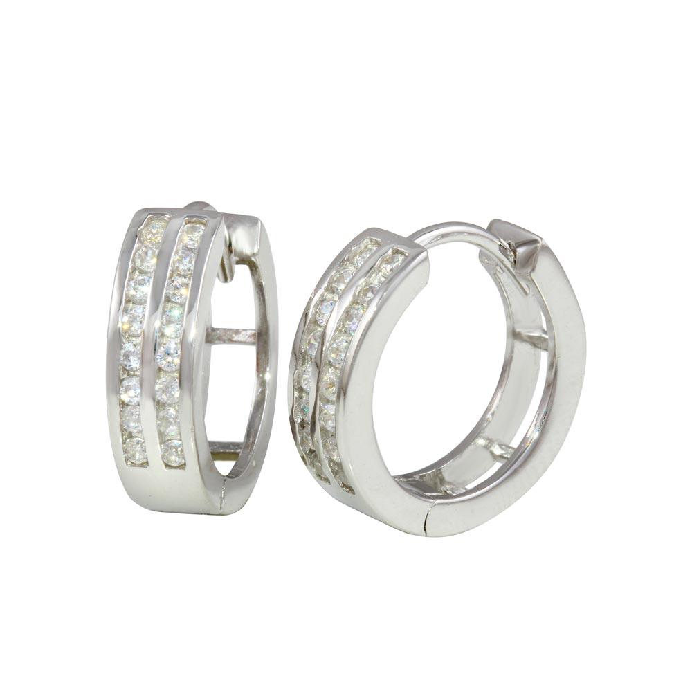 Silver 925 Rhodium Plated 4mm huggie hoop Earrings - AAE00004-8MM | Silver Palace Inc.