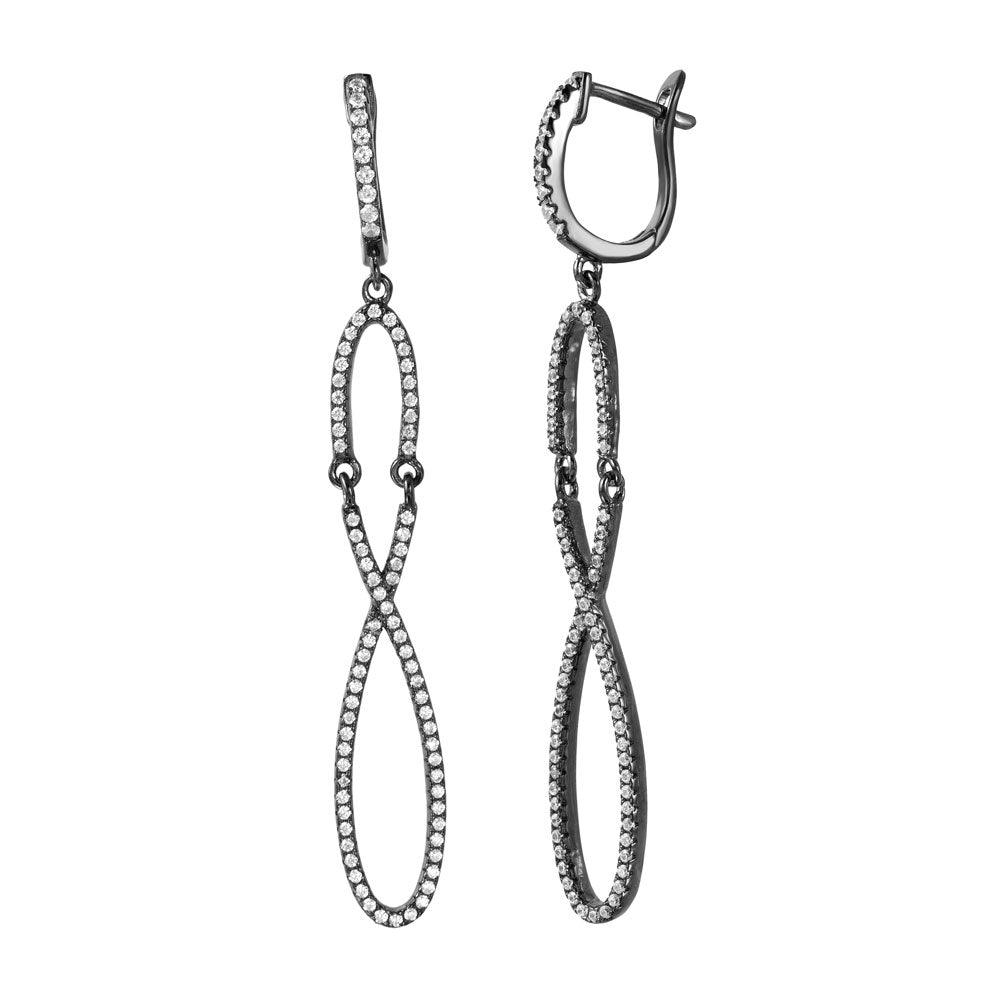 Silver 925 Black Rhodium Plated Dangling Infinity CZ Dangling Earrings - ACE00103BLK | Silver Palace Inc.