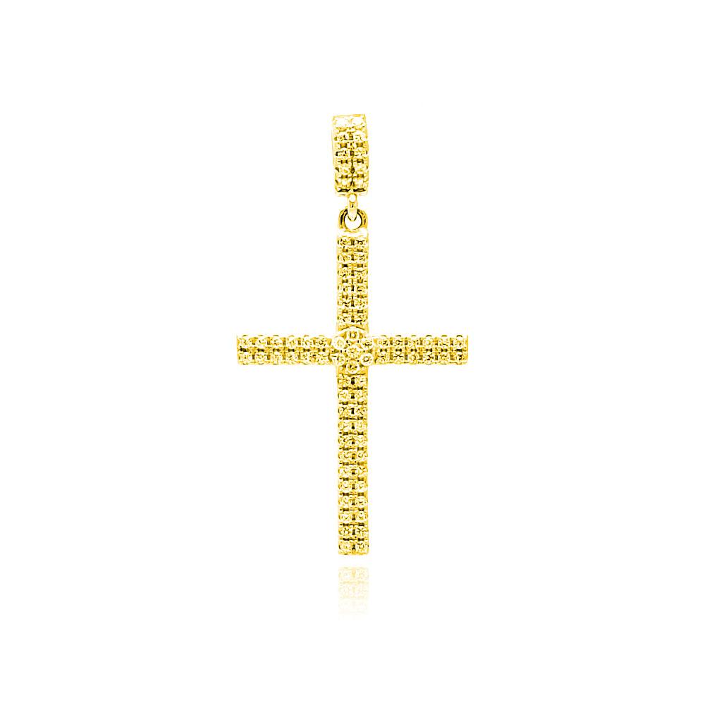 Silver 925 Gold Plated Cross Micro Pave CZ Dangling Pendant - ACP00080GP