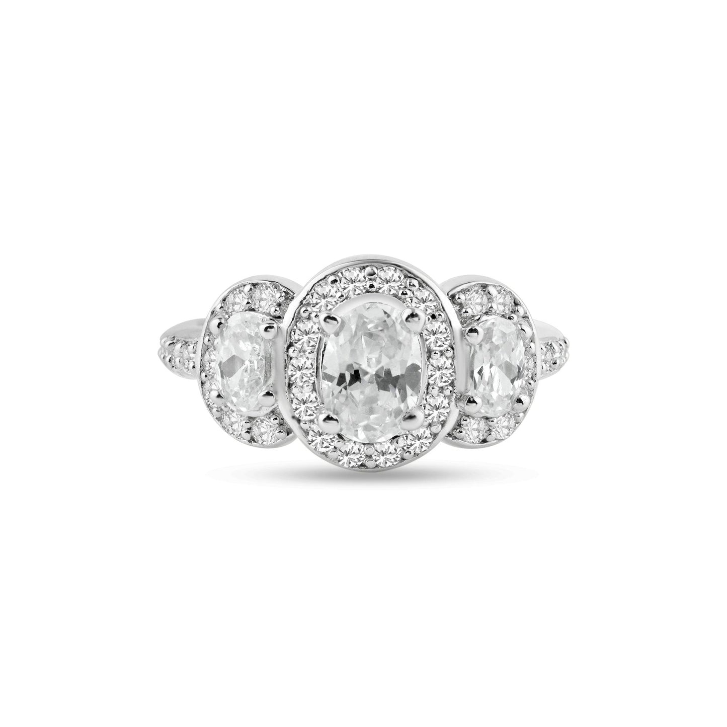 Silver 925 Rhodium Plated Pave Clear Cluster CZ Past Present Future Ring - ACR00015