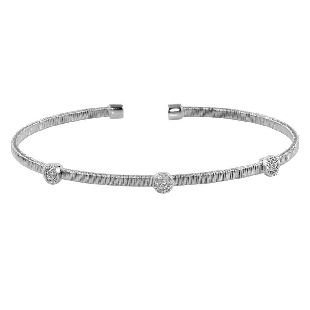 Silver 925 Rhodium Plated Three Rhodium Circle Open Bangle with CZ - ARB00005RH | Silver Palace Inc.