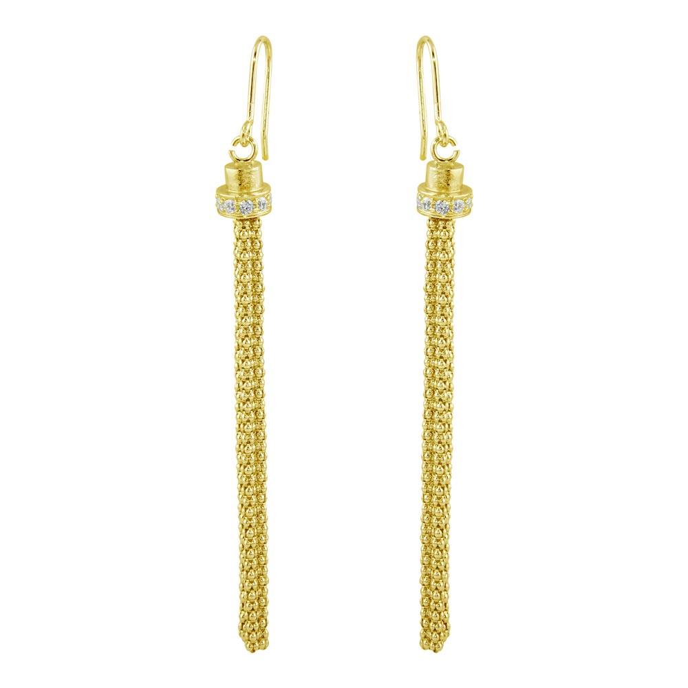 Silver 925 Gold Plated Tassel Drop Earrings with CZ - ARE00010GP | Silver Palace Inc.