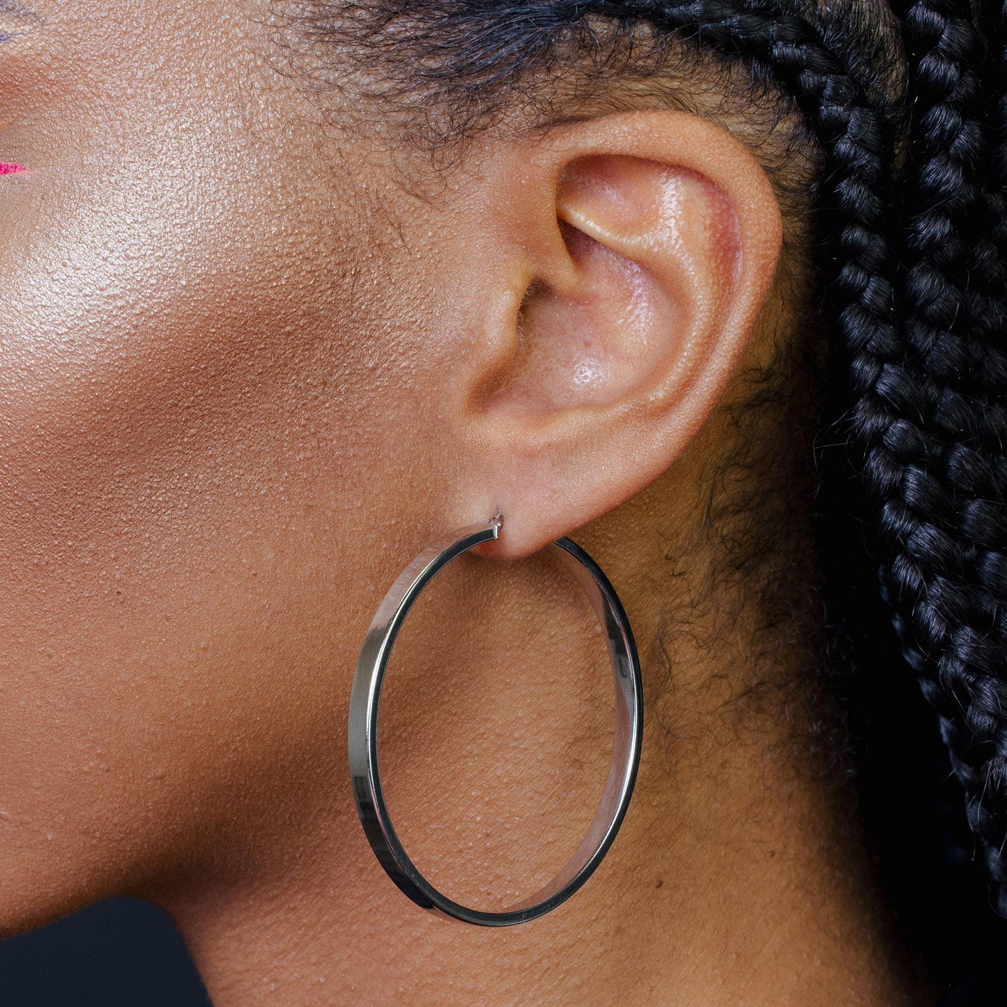 Silver 925 Rhodium Plated Electroforming Flat 4mm Hoop Earrings - ARE00022RH