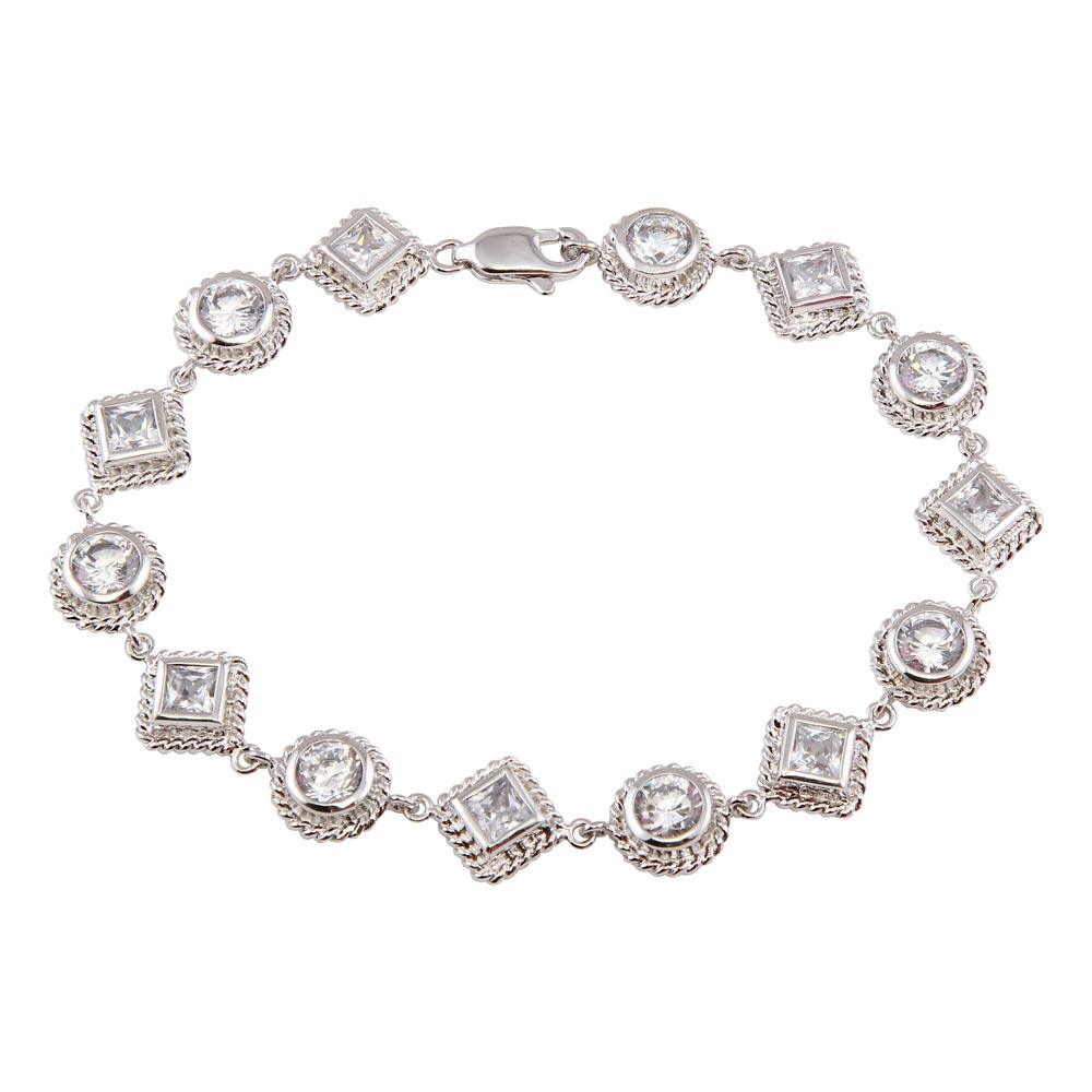Silver 925 Rhodium Plated Multi-shape Clear CZ Bracelet - BGB00020 | Silver Palace Inc.