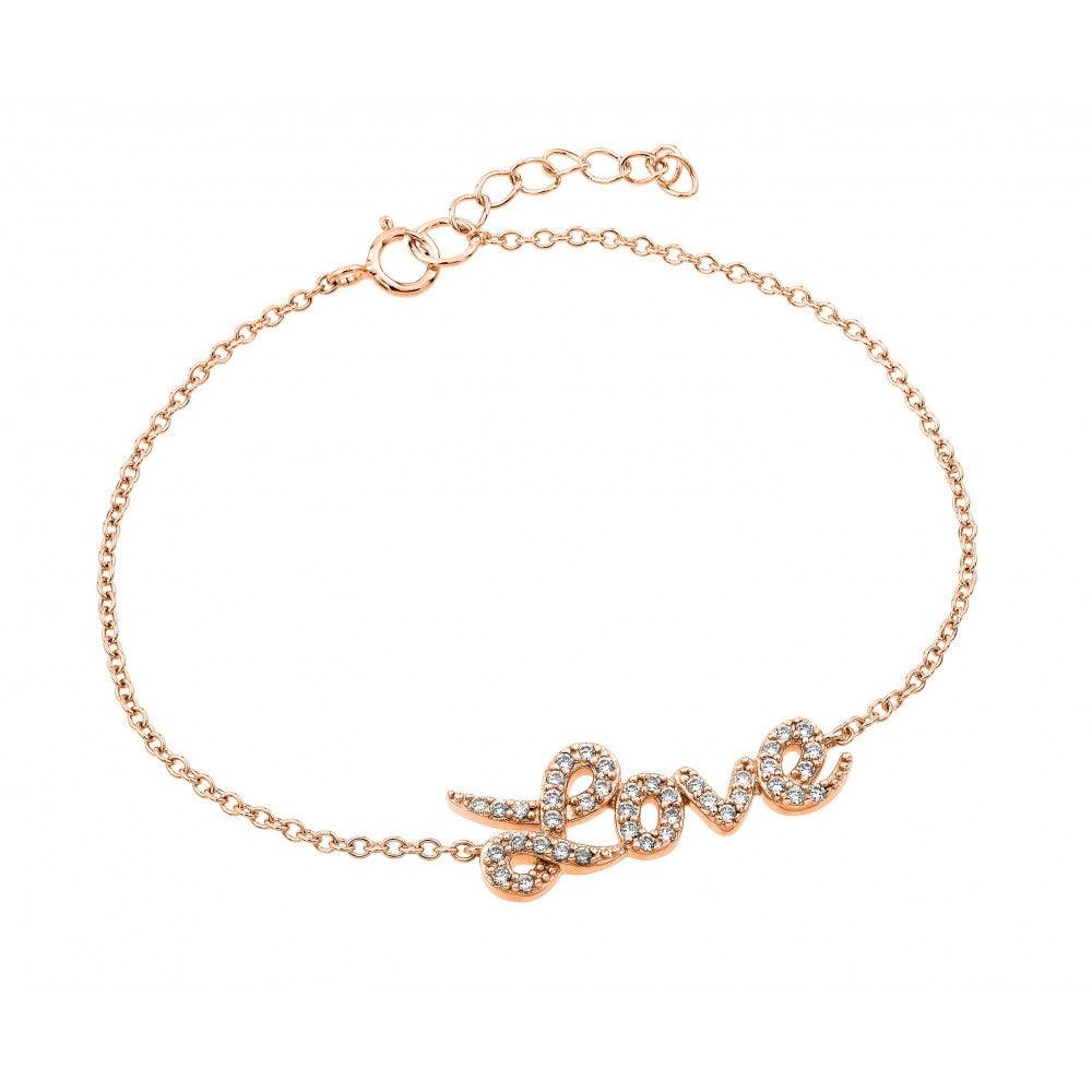 Silver 925 Rose Gold Plated Love CZ Inlay Bracelet - BGB00188RGP | Silver Palace Inc.
