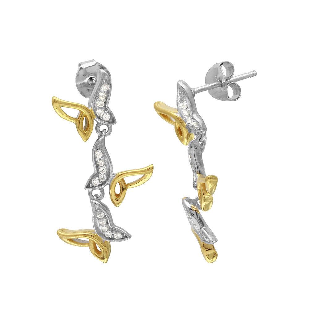 Silver 925 2 Toned 3 Open CZ Butterfly Earrings - BGE00504 | Silver Palace Inc.