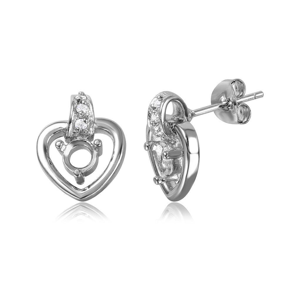 Silver 925 Rhodium Plated Personalized Hanging Heart Mounting with CZ - BGE00855 | Silver Palace Inc.