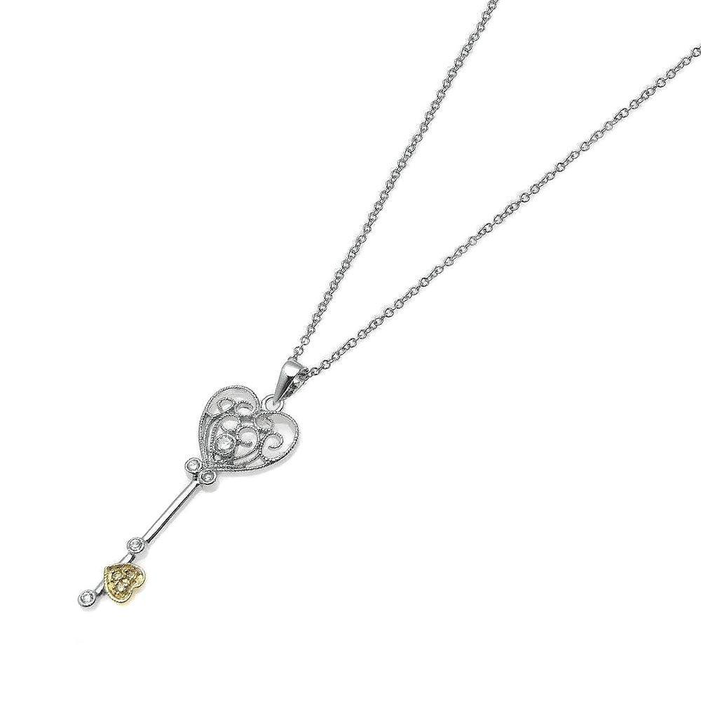 Silver 925 Rhodium Heart Key CZ Necklace - BGP00209 | Silver Palace Inc.