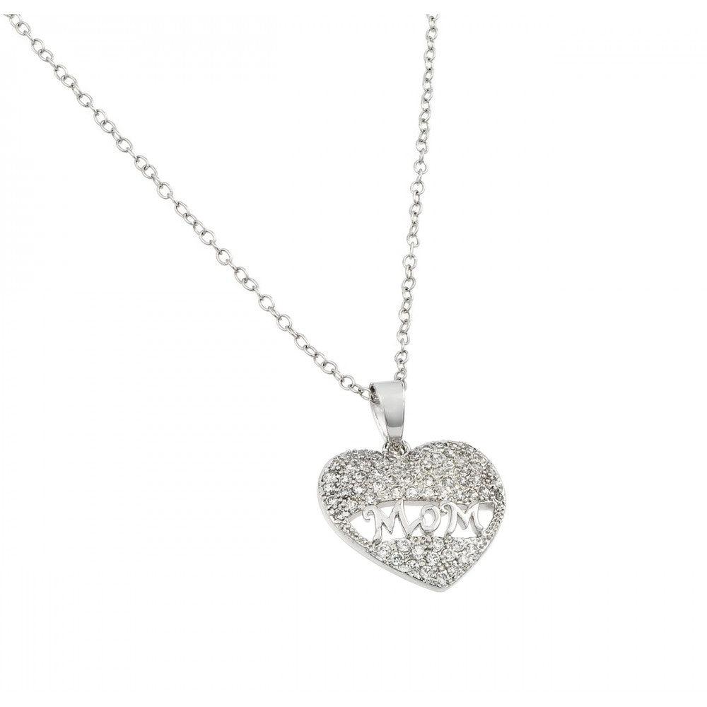 Silver 925 Rhodium Open Heart Mom CZ Filigree Pendant - BGP00624 | Silver Palace Inc.