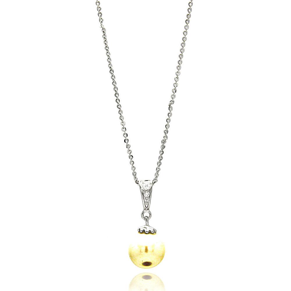 Silver 925 Rhodium Plated Single Pearl Pendant Necklace - BGP00655 | Silver Palace Inc.