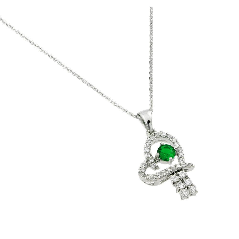Silver 925 Rhodium Plated Green CZ Heart Pendant - BGP00720 | Silver Palace Inc.