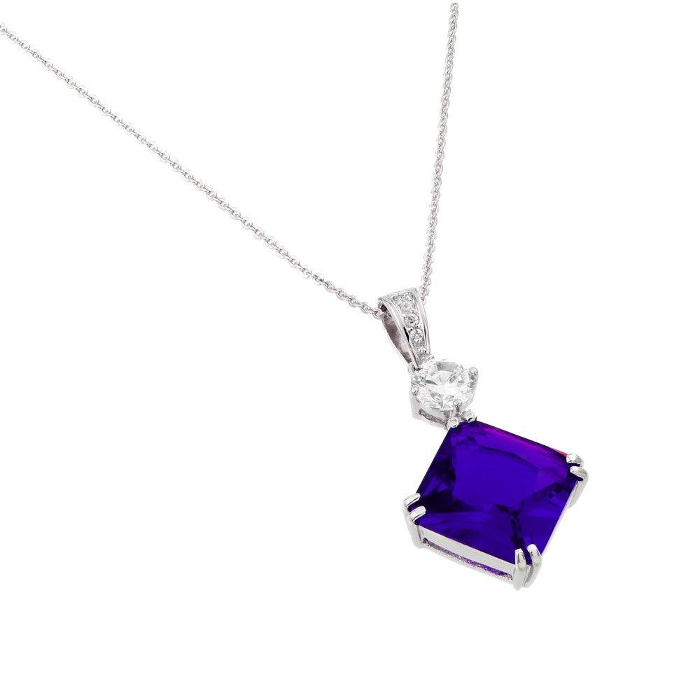 Silver 925 Rhodium Plated Purple CZ Square Pendant - BGP00727 | Silver Palace Inc.