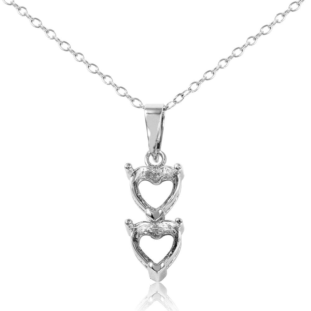 Silver 925 Rhodium Plated Personalized 2 Heart Drop Mounting Necklace - BGP00781 | Silver Palace Inc.