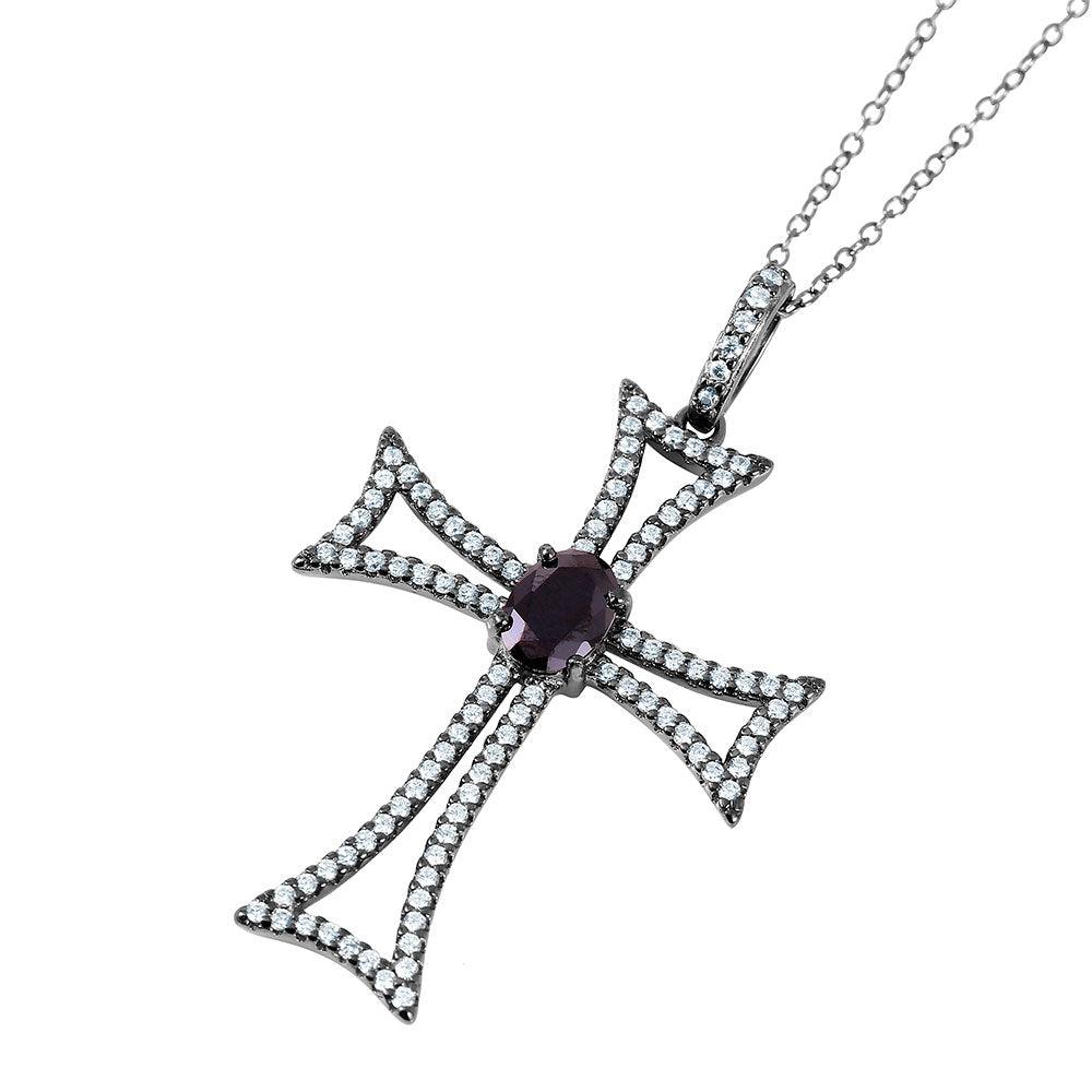 Silver 925 Nickel Free Black Rhodium Plated Celtic Cross with CZ - BGP01057 | Silver Palace Inc.