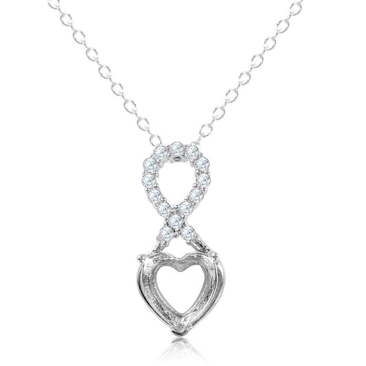 Silver 925 Rhodium Plated Personalized Infinity Drop Heart Mounting Necklace with CZ - BGP01088 | Silver Palace Inc.