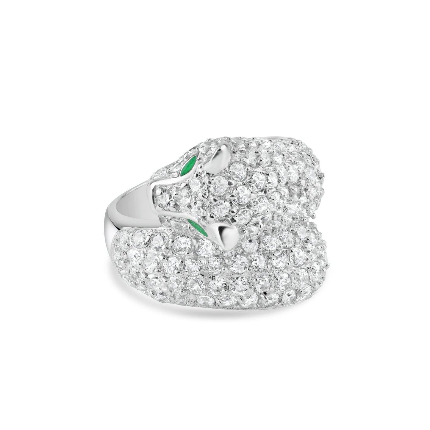 Silver 925 Rhodium Plated Pave Set CZ Tiger Face Ring - BGR00004