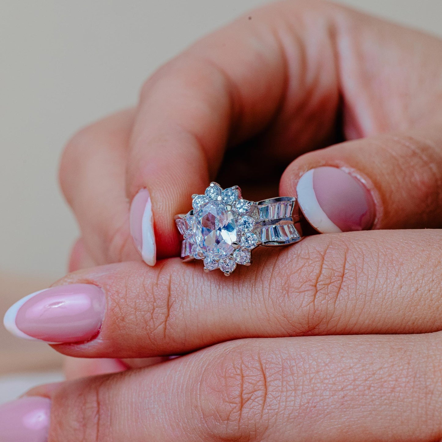 Closeout-Silver 925 Rhodium Plated Clear Baguette Pear Shape Center CZ Bridal Ring - BGR00008