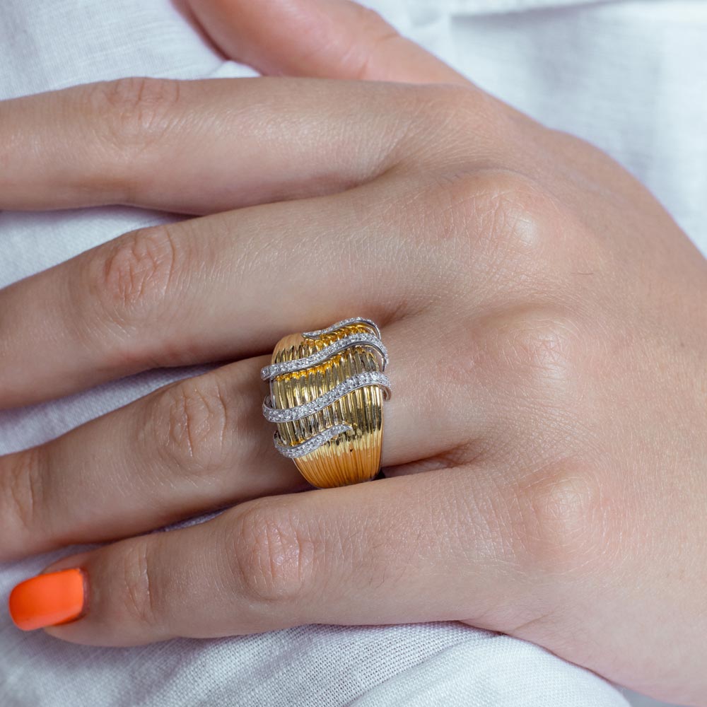 Closeout-Silver 925 Rhodium and Gold Plated Clear CZ Tendril Wrap Ring - BGR00192