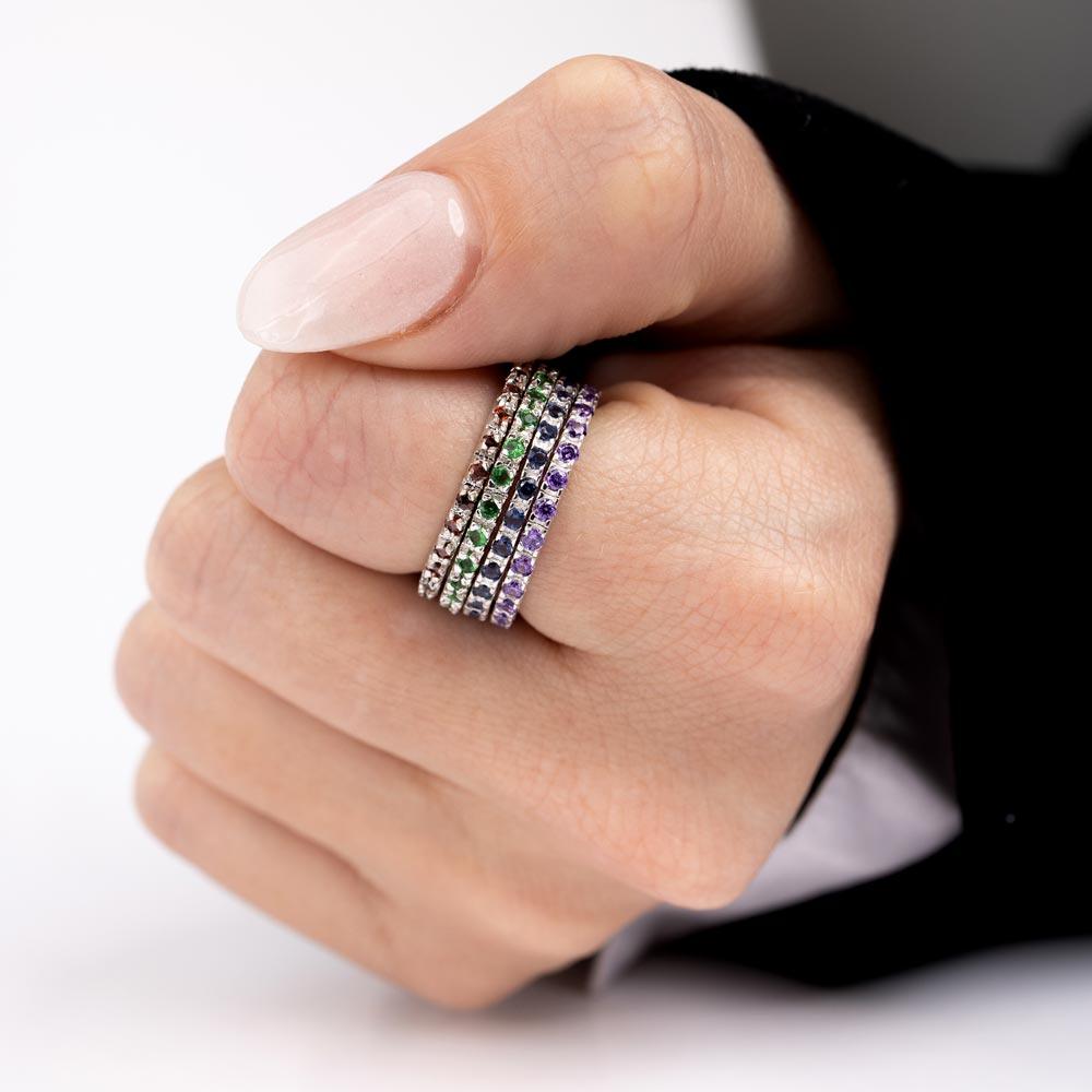 Silver 925 Rhodium Plated Plated Birthstone Inlay Eternity Ring June - BGR00339JUN