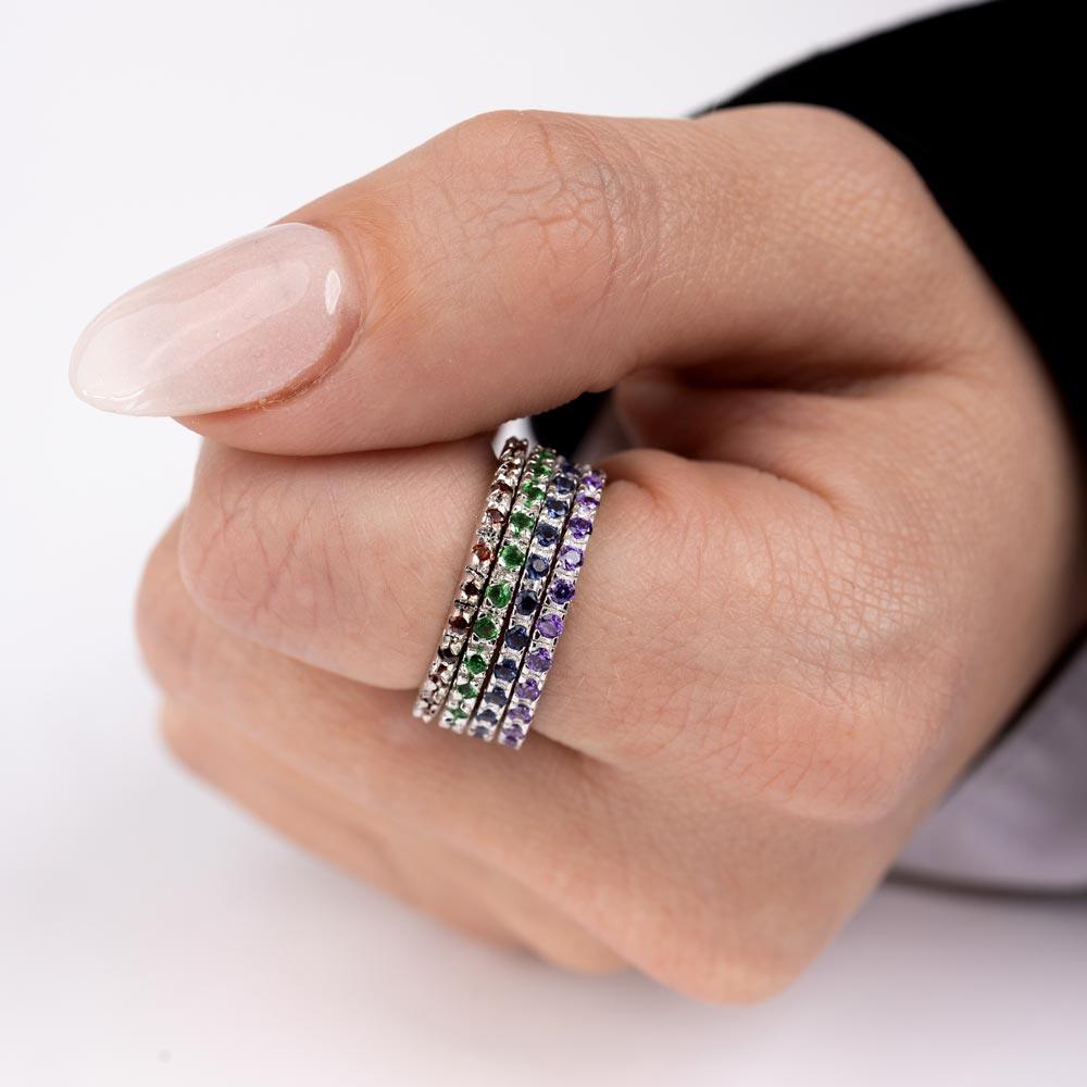 Silver 925 Rhodium Plated Plated Birthstone Inlay Eternity Ring June - BGR00339JUN