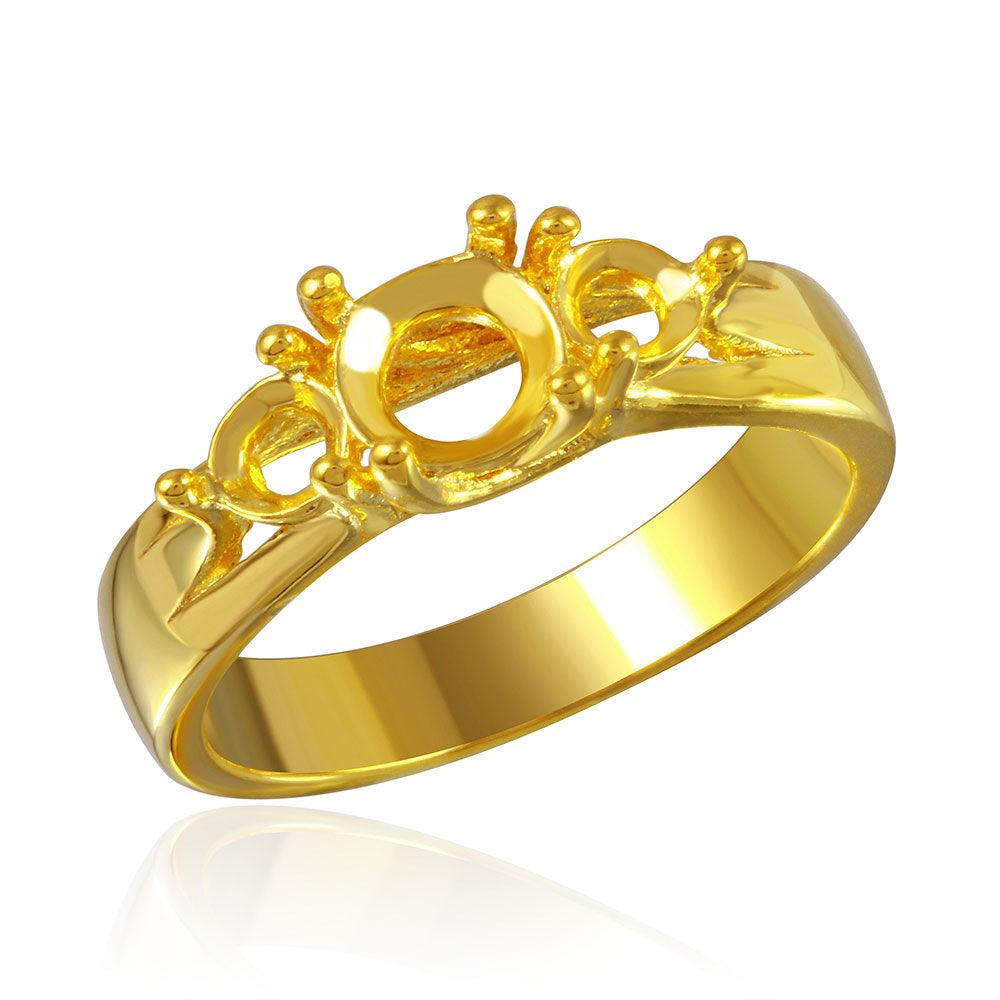 Silver 925 Gold Plated 3 Stones Mounting Ring - BGR00481GP | Silver Palace Inc.