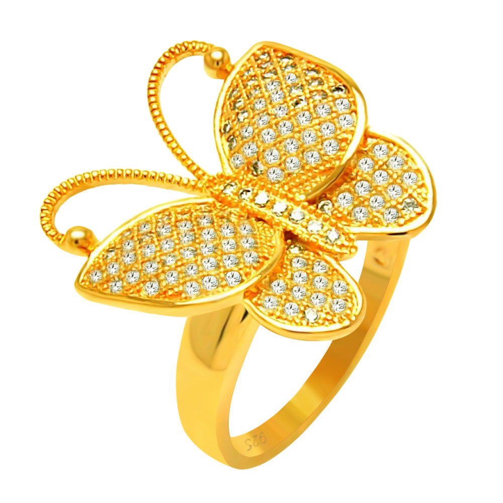 Closeout-Silver 925 Rose Gold Plated Clear Micro Pave CZ Butterfly Ring - BGR00609