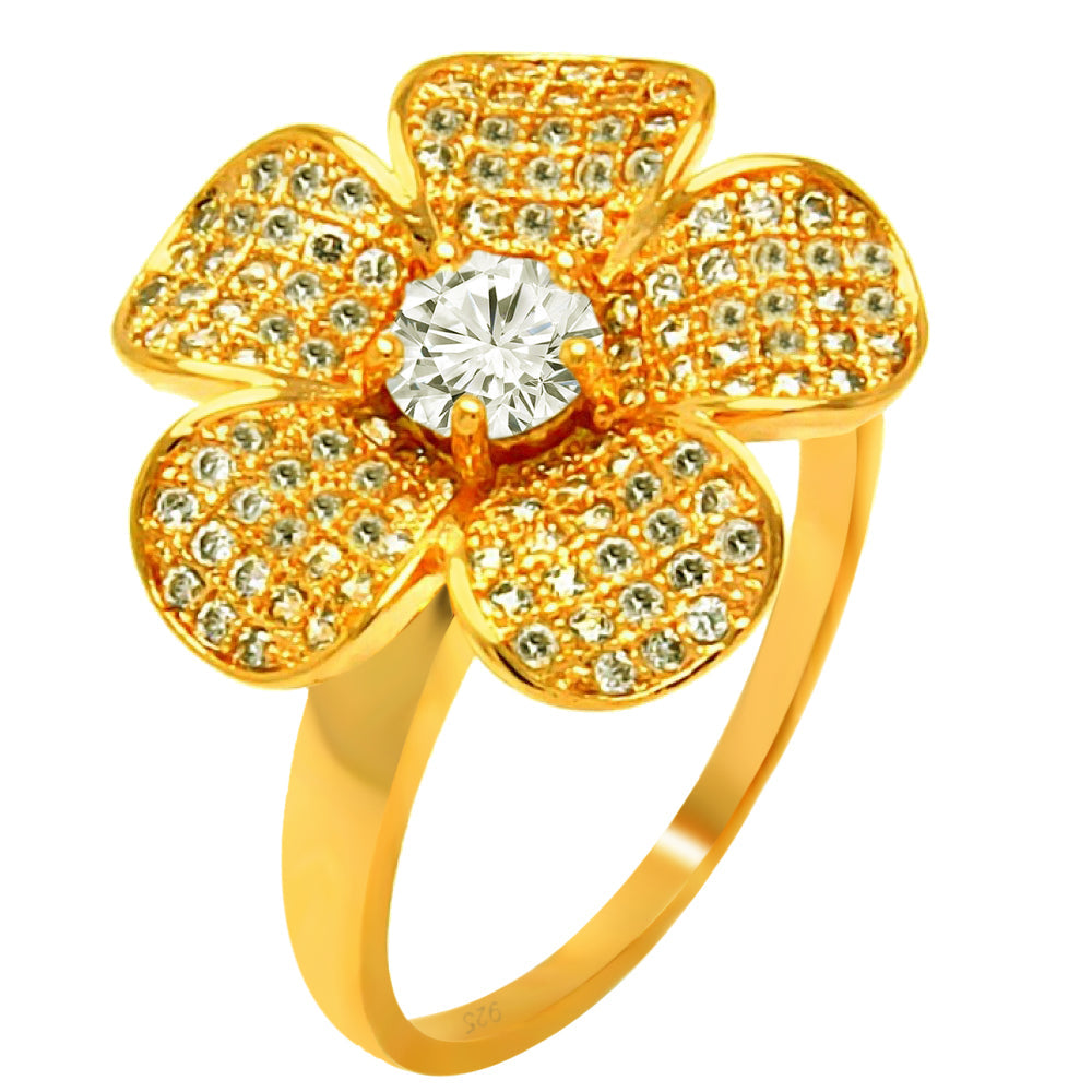 Closeout-Silver 925 Rose Gold Plated Clear Micro Pave CZ Flower Ring - BGR00610